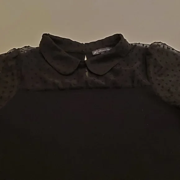 Adrianna Papell short sleeve knit sweater with sheer dot textured chiffon - Picture 3 of 16